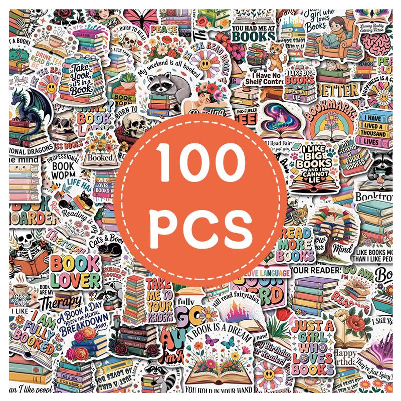 

100PCS Book Sticker for Kindle, Inspirational Bookish Reading Sticker Pack Bookish Reading Literary Quote Lover for Water Bottle