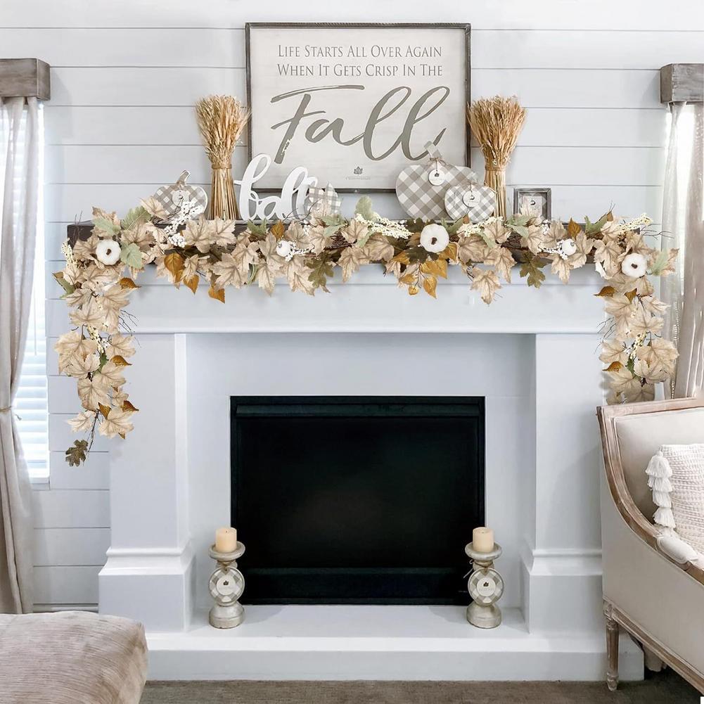 Fall Garland Autumn Maples Leaf Pumpkin Berry Garland Thanksgiving Halloween Home Mantle Fireplace Decorations Hanging Supplies