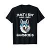 Just A Boy Who Loves Huskies Dog Animal T Shirt Vintage Washed Homme Fashion Slightly Graphic Designer Clothes Stretched