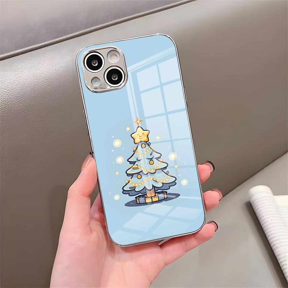 Чехол для телефона 'Рождественская елка' для IPhone 17 Pro Max 15 Pro 16 14 Plus 12 13 Mini 11 Pro Ударопрочный гальванизированный стеклянный чехол