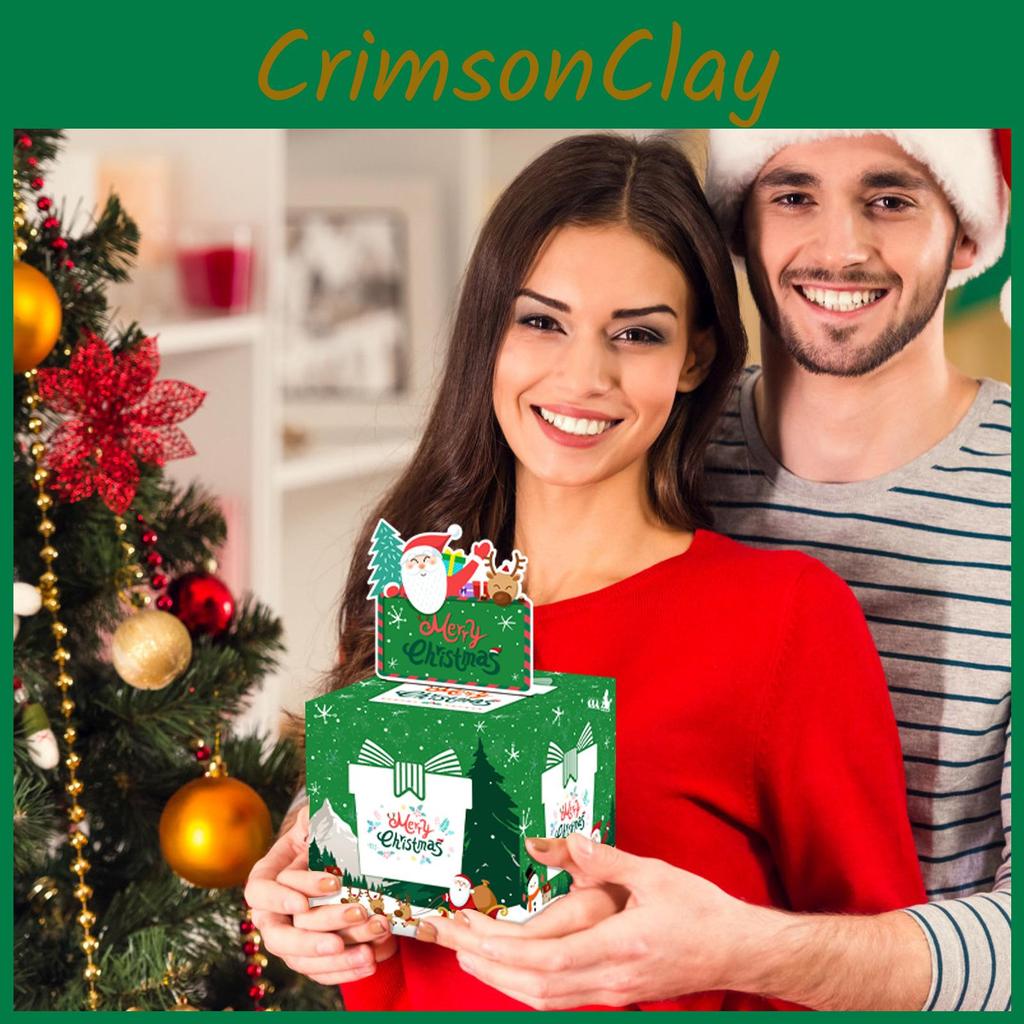 Green Christmas Gift Box With Santa Claus Print For Holiday Party Decorations