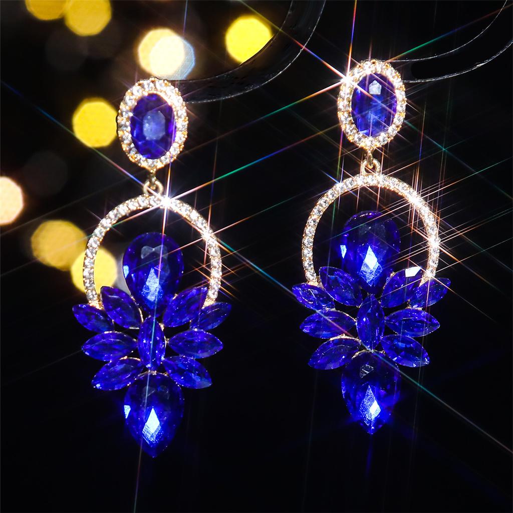 Orecchini di alta qualità con strass in vetro colorato, temperamento femminile, orecchini esagerati, orecchini da donna, 1 paio