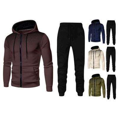 Men Autumn Winter Hoodie Pants Suit Zipper Closure Breathable Elastic Waist Drawstring Sweatpants Coat Set Winter Clothing