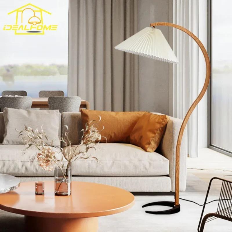 Japanese Wabi-sabi Medieval Solid Wood Pleated Floor Lamp LED E27 Retro Vintage Hanging Lamp Living/Tea Room Sofas Bedroom Study