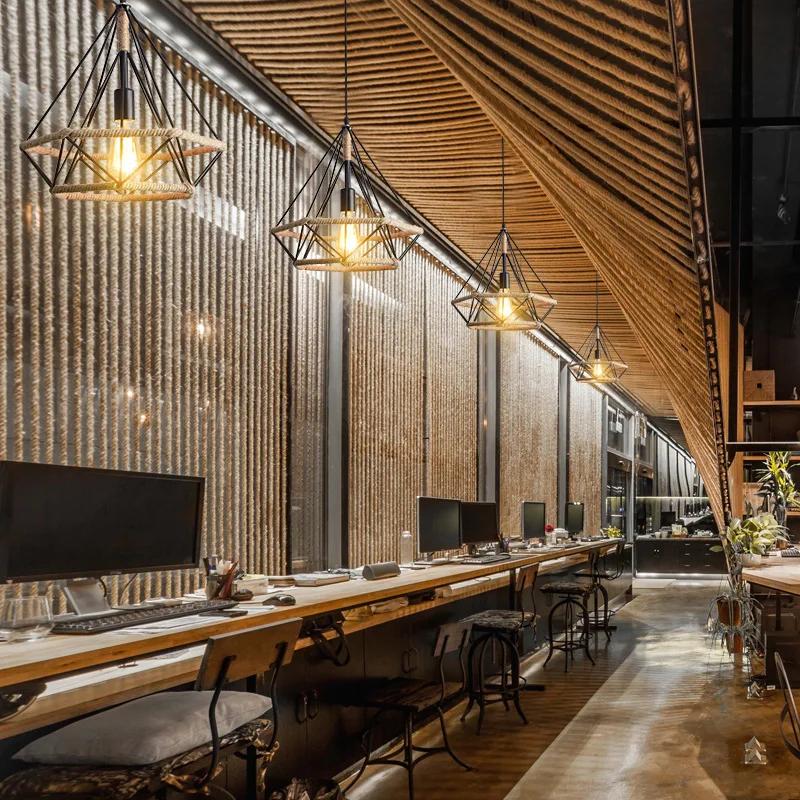 Spain Classical Sisal Rope Pendant Light E27 Hanging Lamp Retro Antique Industrial Lantern Chandelier Iron Candle Home Appliance