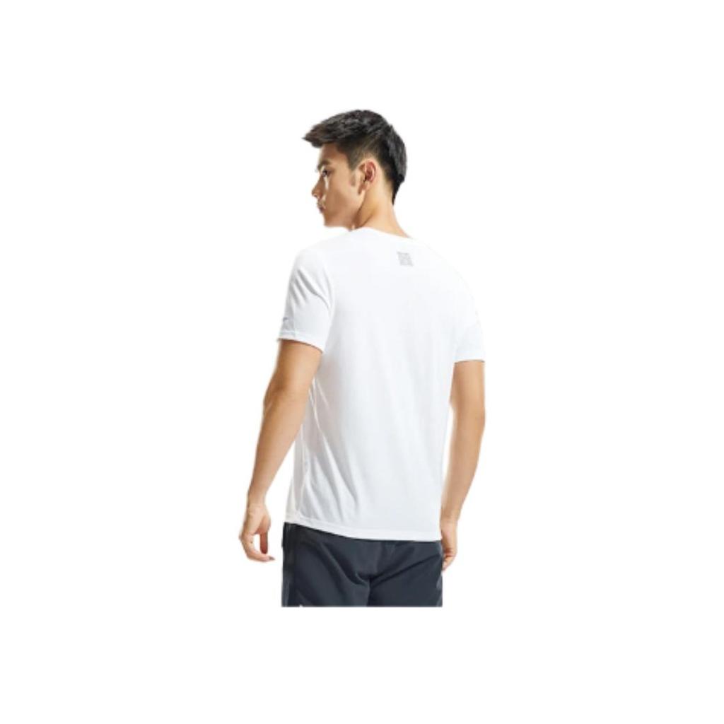 Li Ning Running Series Reflective Print Sports Crew Neck Short Sleeve T-Shirt Men Tops Standard-White ATSR489-2