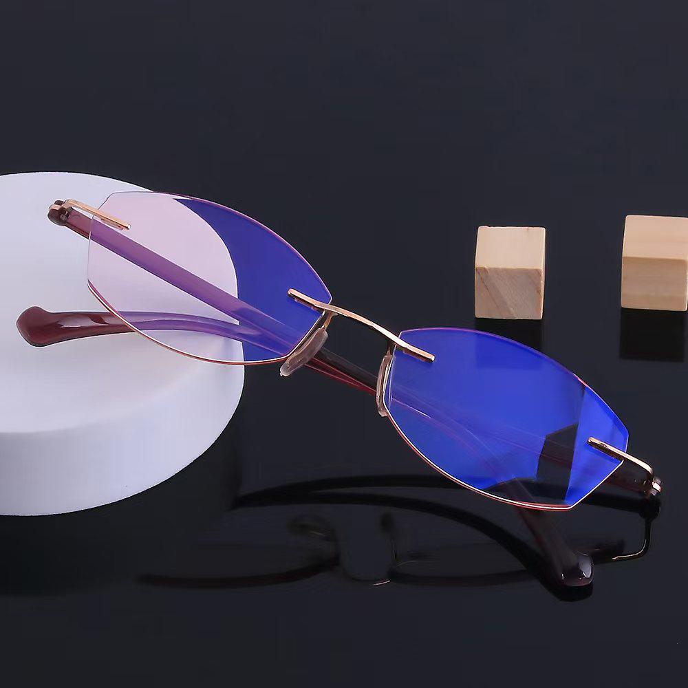 Stylish Retro Frameless Glasses with High-End Diamond Cut Edges and Anti-Blue Light for Women