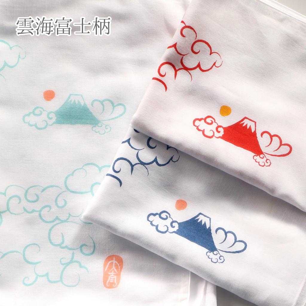 Cluster Tenugui Washed Gauze with Finish of Sea of Clouds and Fuji Pattern each in and Navy Japanese-made (Tenugui) Double-Layered Anti-Fray [Set 3