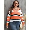 Women's Pullover Sweater Plus Size Women's Fashion European and American Style Autumn Winter New V-neck Color Block Fashion Sweater