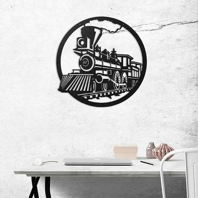 1pc Metal Wall Sculpture,Round Train Silhouette Wall Sculpture Iron Art Wall Decoration Hanging Wall Art Home Decor