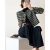 Green Striped Plaid Retro Short Jacket for Women, Elegant and Fashionable Woolen Coat