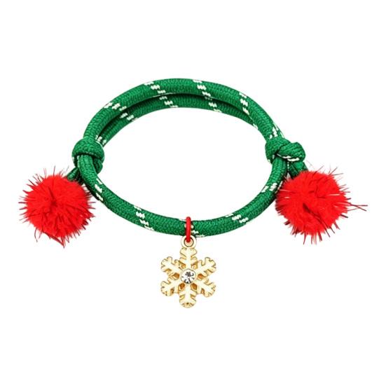 Charming Christmas Stocking Stuffer Bracelets, Red Green String Bracelet, Adjustable Rope Bracelet with Holiday Party Jewelry Charm And Tinsel