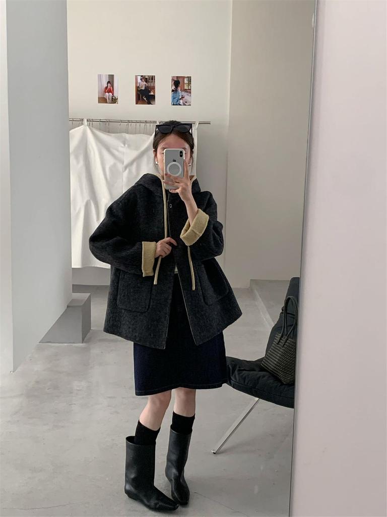 Scarlet 2025 Autumn/Winter Women's Hooded Loose Double-Faced Cashmere Jacket
