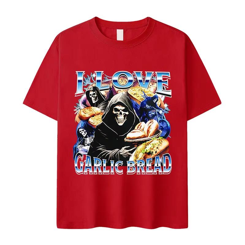 I Love Garlic Bread Skeleton Funny Meme Graphic TShirts Mens women Skeleton Vintage Short Sleeve T Shirts Fashion ONeck  Tees