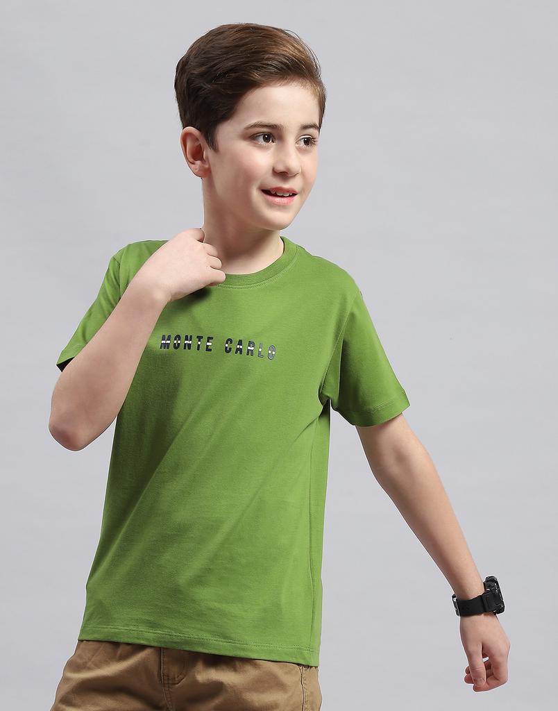 MONTE CARLO Boys Green Printed Round Neck Half Sleeve Regular Fit T-Shirt