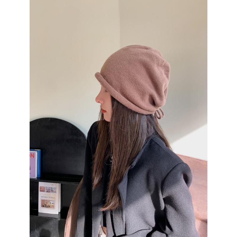 Duoduo Hat with Big Head Circumference Versatile Casual Cold Hat Warm Hat Couple Ear Protection Knit Hat Showing Small Face