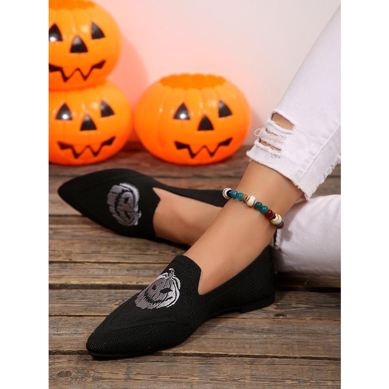 Breathable Shoes Women's 2025 Autumn New Flat Large Yard Pointed Toe Embroidery Color-blocking Lazy Shoes