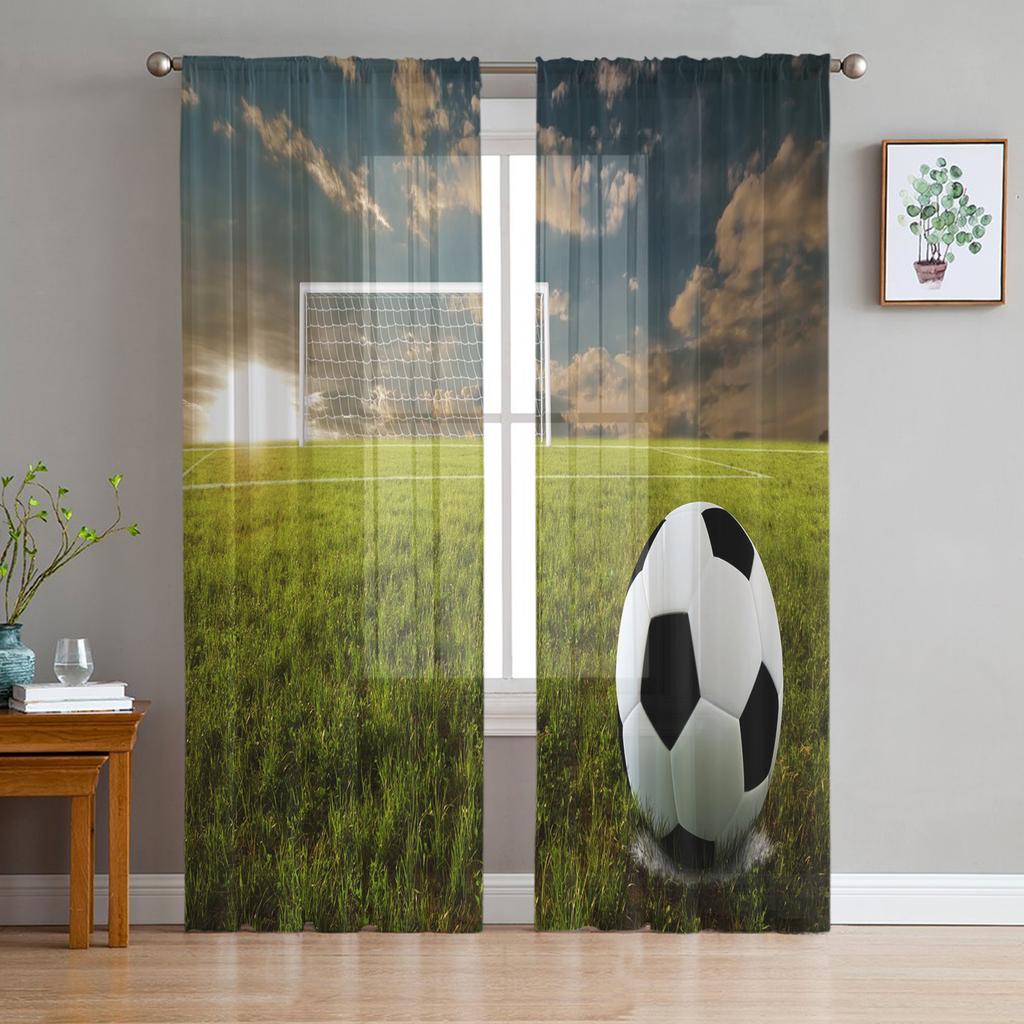 Light Filtering Soccer Football Net Sketch Curtain Living Room Decoration Tulle Window Bedroom Voile Organza Drapes Modern Polyester Washable Ready