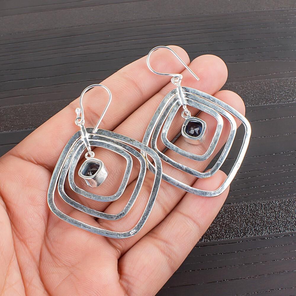 London Blue Topaz Gemstone 925 Sterling Silver Handmade Jewelry Earrings 2.44" EE-70-10