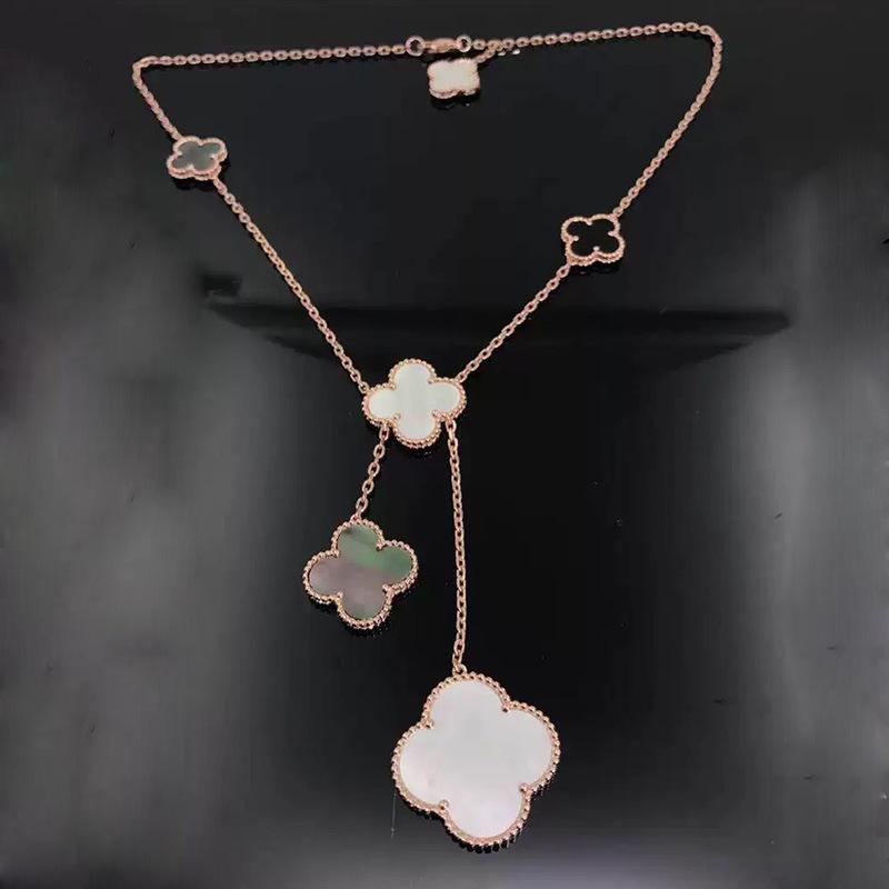 

Высококачественное роскошное ожерелье с четырьмя листочками клевера, двухстороннее, счастливое, 18-каратное, легкая цепочка для свитера для мужчин и женщин с одинаковым абзацем 18k