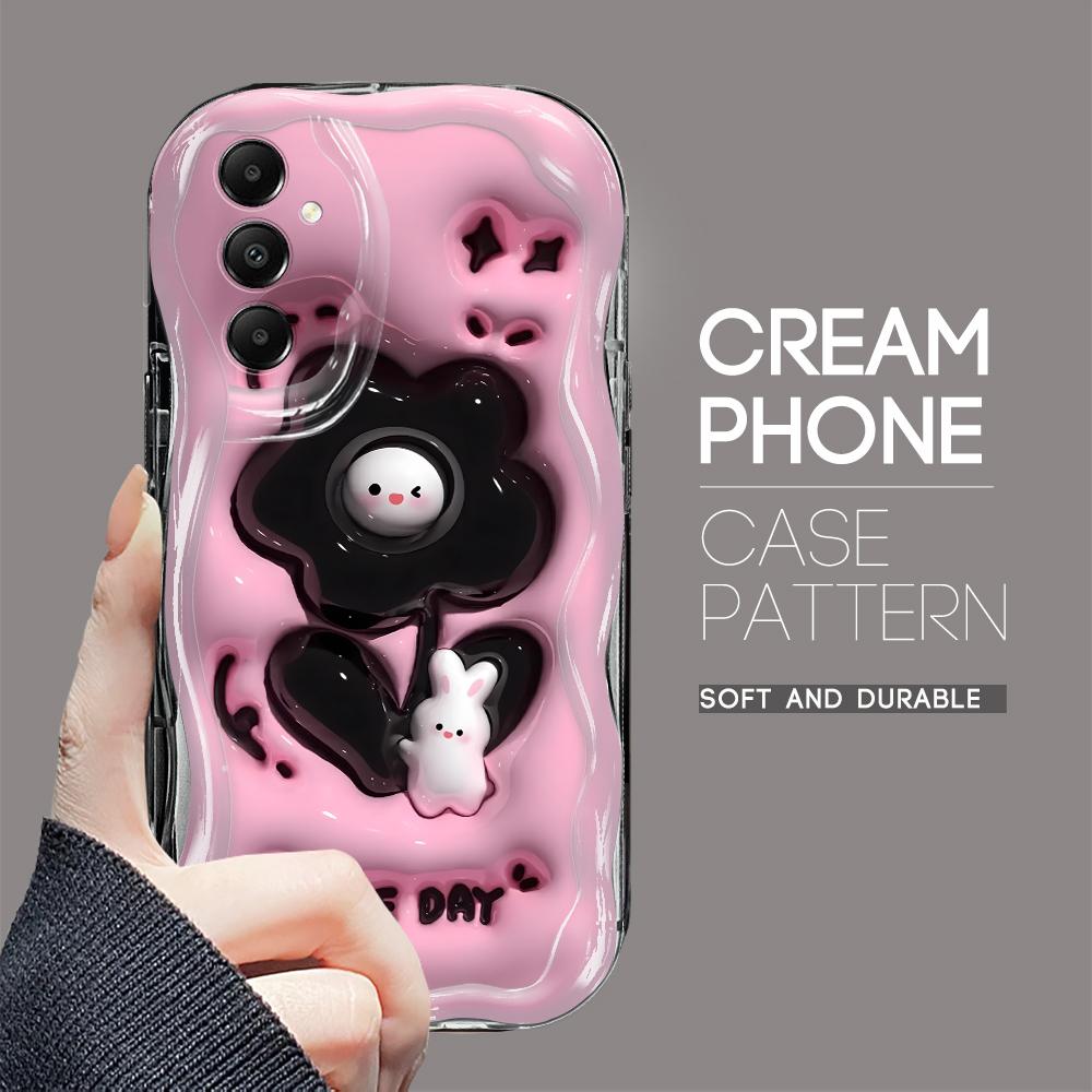 Cute Cartoon Pattern Cream Texture Casing Wavy Edge Soft Silicone Cover Phone Case for Samsung