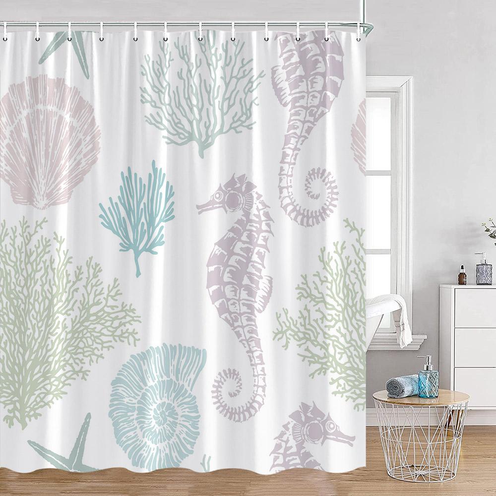 Cartoon Ocean Animals Watercolor Shower Curtains Octopus Turtle Jellyfish Whale Sea Bathroom Decorations Polyester Bath Curtains