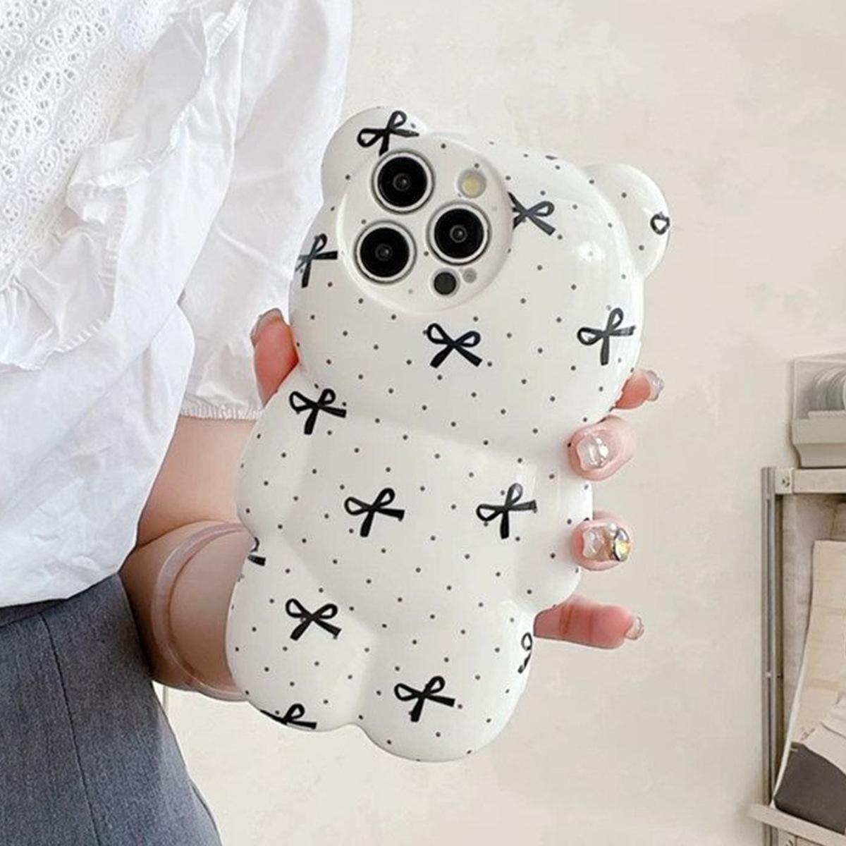 

Cartoon Bear High-end Airbag Anti-fall Large Hole Creative Color Ins Style New Protective Cover TPU Black Love Bear For iphone 16 Pro Max