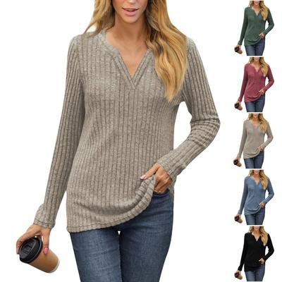 Women's Fashion Casual Slim Solid Color Long Sleeve V-Neck Top