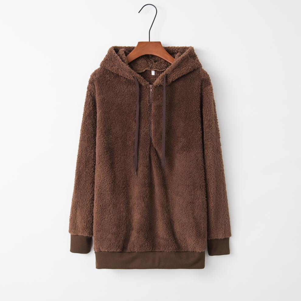 European and American Women's Solid Color Long Sleeve Hooded Fleece Sweatshirt Jacket (2024)