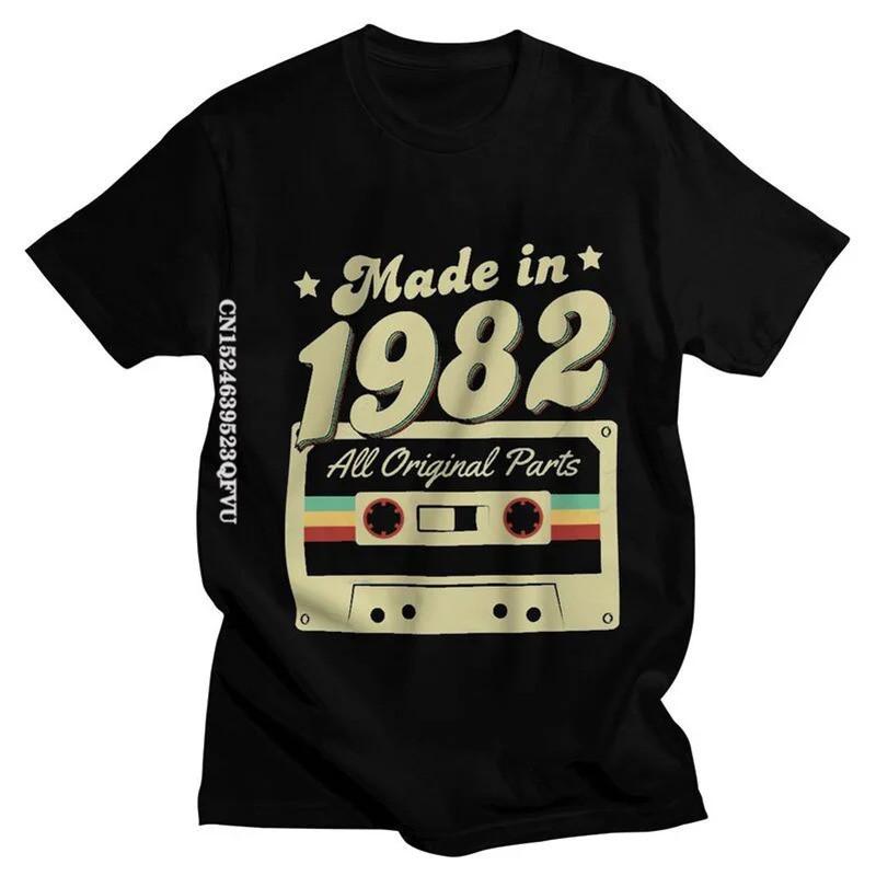 Mens Graphic Print Cotton T-Shirt 1982 Born Streetwear Tee Casual Short Sleeve