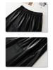 Coffee PU Leather Elastic Waist A-Line Pleated Midi Skirt - Women's 2024 Spring/Autumn Style