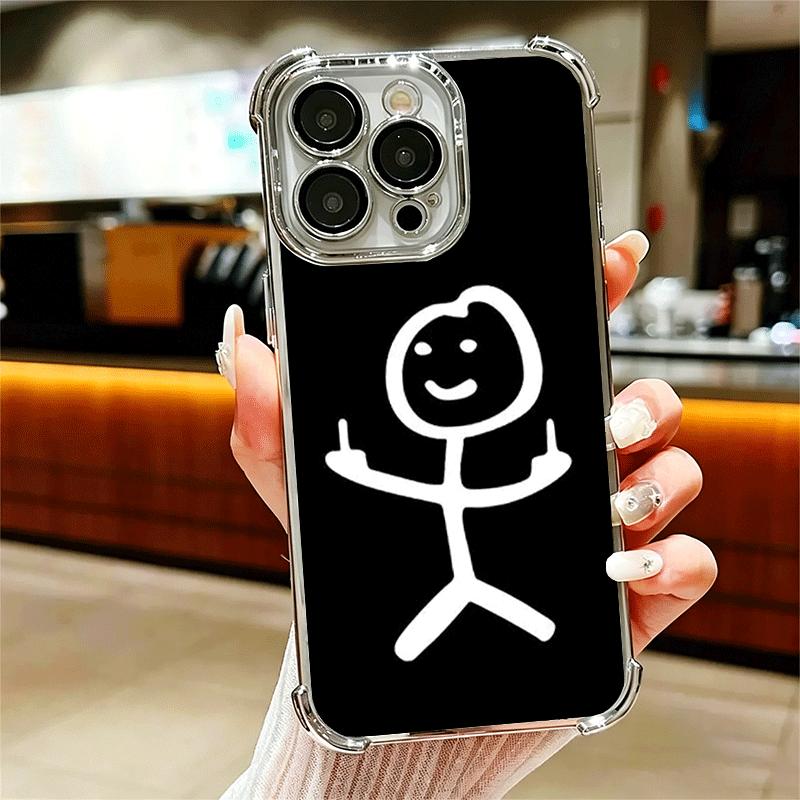 Funny Stickman Matchman Plating Phone Case For Iphone 16 17 Pro Max Air 16E 14 15 Plus 12 13 Mini Anti-Fall Airabag Cover