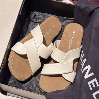 Cross-strap Women's Summer Outdoor French Retro-style Casual Flat Beach Non-slip Slippers