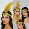 European and American Ostrich Feather Headband with Sequins and Rhinestones, Party and Performance Headpiece, Indian Ethnic Style Headband