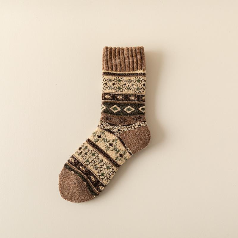 Wool Thickened Socks Women'S Terry Piled Super Thick Warm Medium Tube Socks Ethnic Trend Winter Home Socks Women
