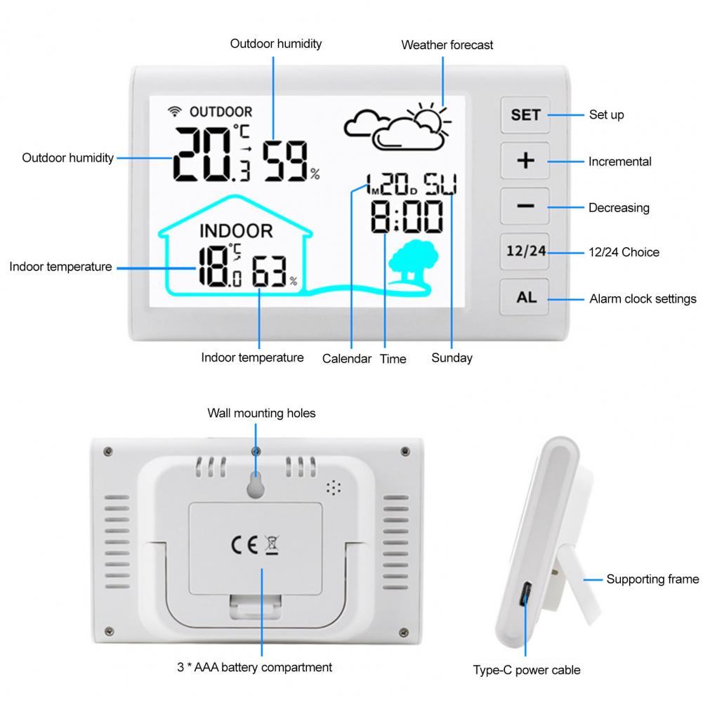 Digital Thermometer Hygrometer Lcd Backlit Display Thermometer Wireless Weather Station with Barometer Sensor for Indoor Outdoor