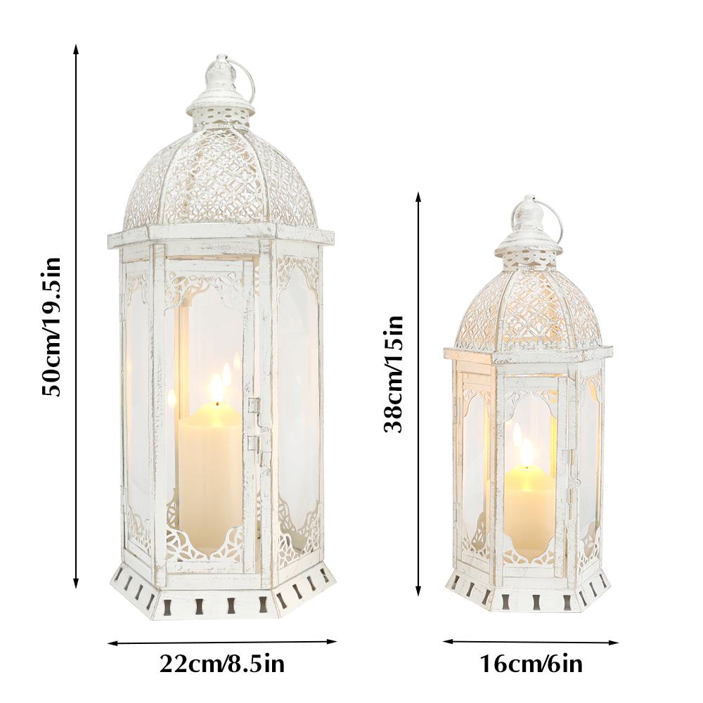Set of 2 Vintage Hanging White Lantern Garden Metal Lantern for Wedding Decoration