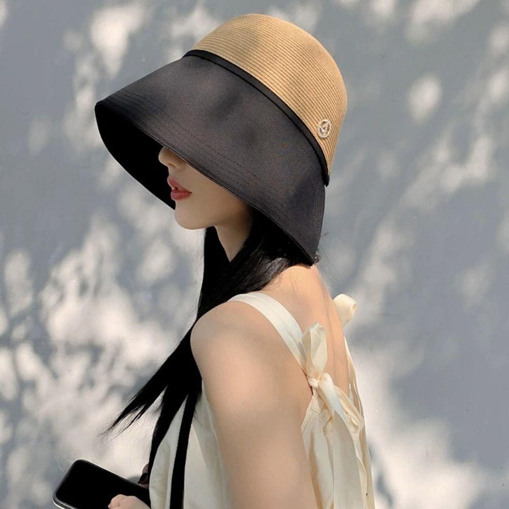 Weave Straw Hat Shade Sun Caps Sunscreen Bucket Hat Breathable Beach Fisherman Hat  Girls