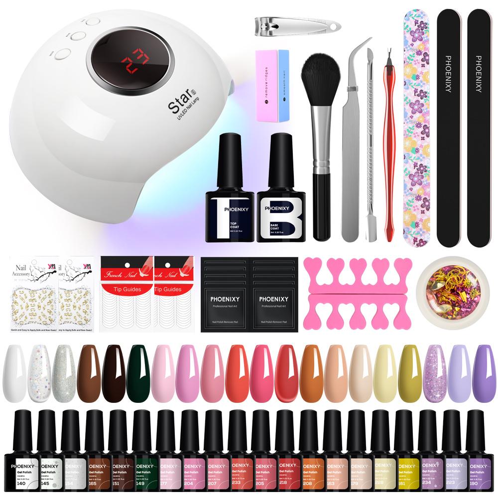 PHOENIXY Gel Nail Polish Set with 36W Nail Lamp 20pcs Nail Polish Gel Top Base Coat Manicure Art Set As Gift for Women Gril