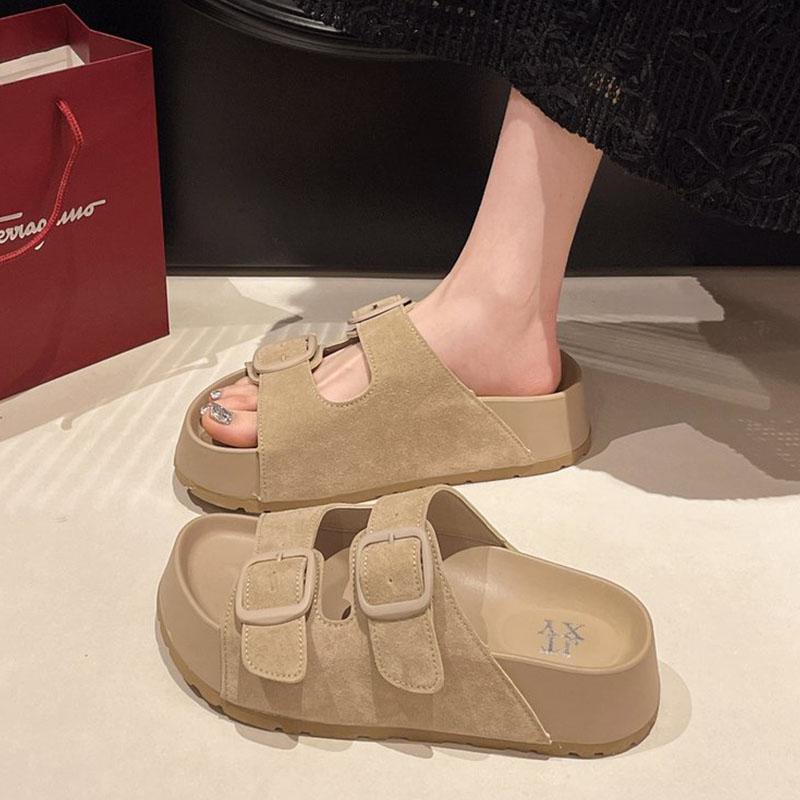 Fashion Smile Women Slippers Summer Casual Women Shoes Retro Trend With Buckle Slippers Comfortable Beach Slippers Round-headed Slippers
