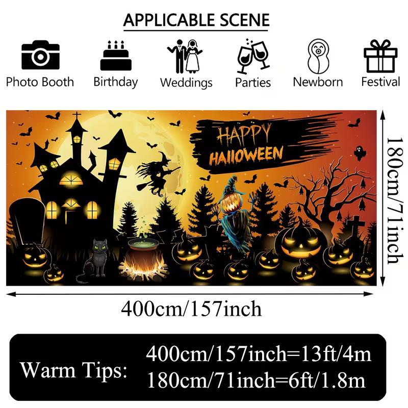 2D Haunted House Witch Backdrop for Halloween Outdoor Celebrations