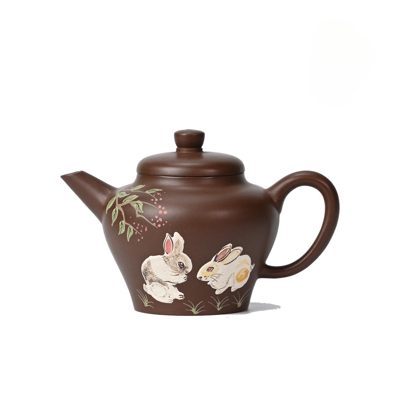 

200ml Authentic Yixing Purple Clay Teapots Handmade Painting Auspicious Jade Rabbit Pot Raw Ore Mud Kettle Zisha Tea Set craft