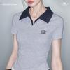 UNIFREE Women's Chic Slim Fit Color Block Lapel T-Shirt