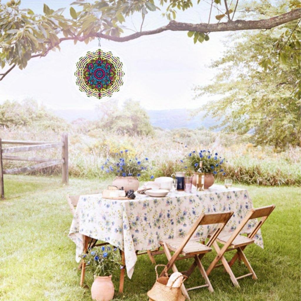 2D Mandala Wind Chime Rotating Art Ornament for Garden Yard and Home Decoration Outdoor Hanging Decor Indoor Meditation Space