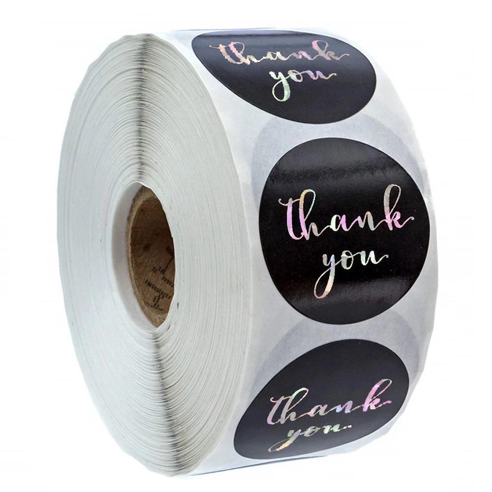 50-500pcs Black And Pink Sealing Label Sticker 1inch Laser Thank You Stickers For Gift Decoration Business Packaging Stationery