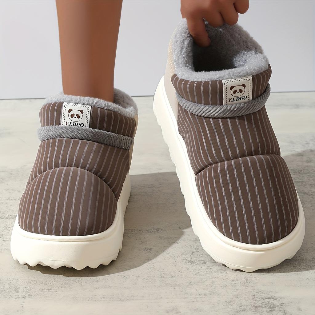 Order A Size Up Winter Warm Snow Boots Striped , Thick  Lined Comfort Cotton Booties,  Anti-Slip High Top Slippers for Daily & Vacation Use