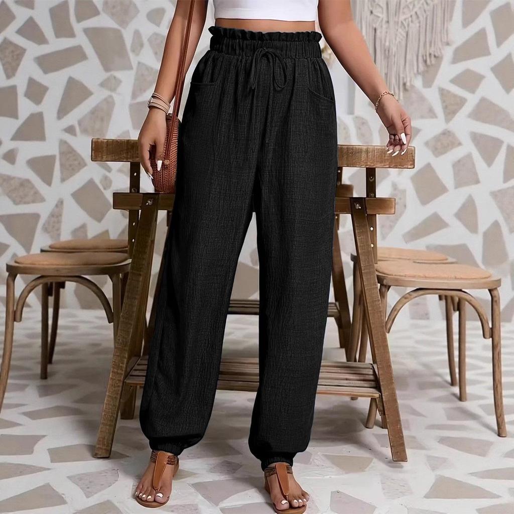 2026 Women's Casual Elastic Pure Color Long Pants - Spring/Summer European Fashion