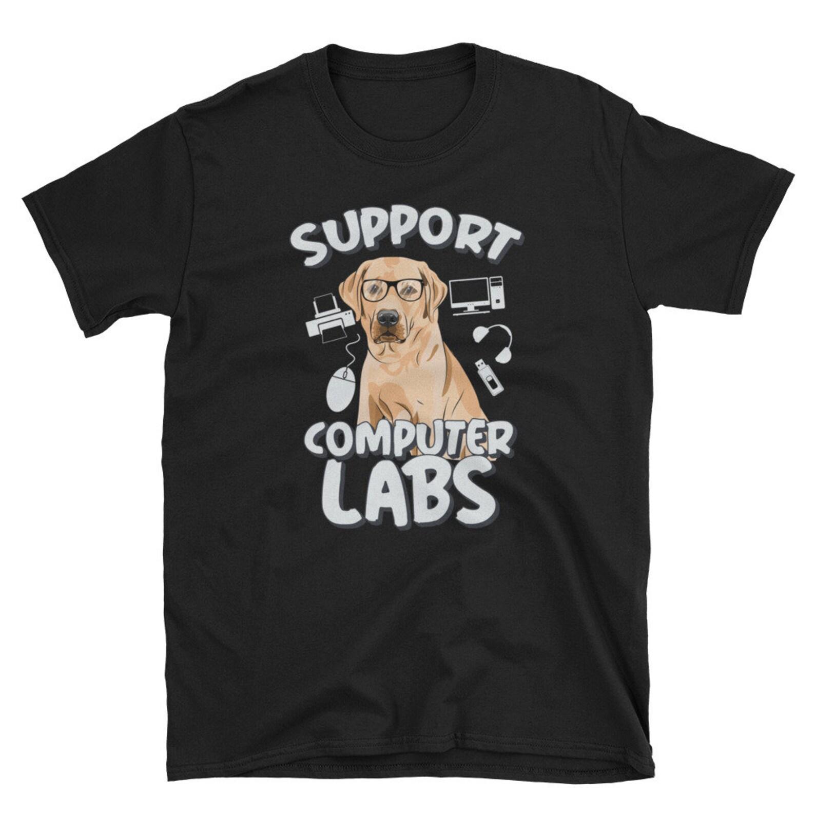 Funny Computer Labs Dog T-Shirt | Technical Support Pun Gift L
