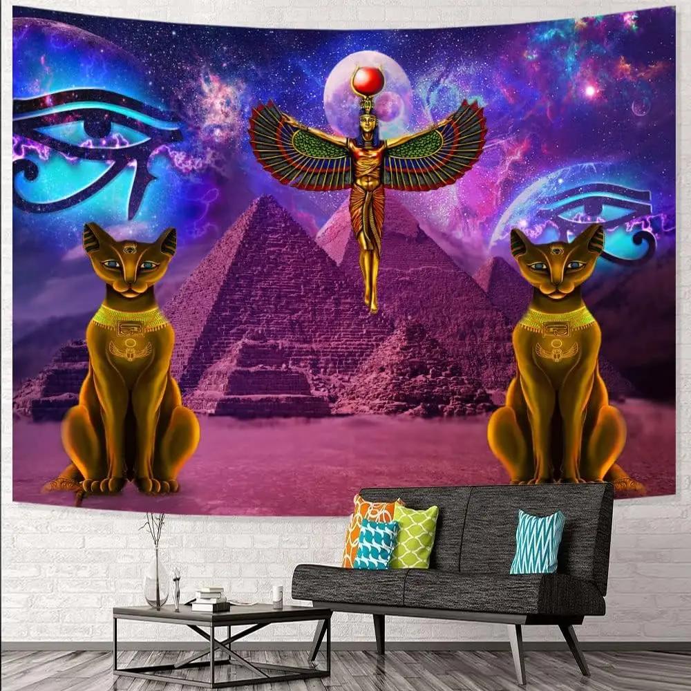 Egyptian Style Tapestries Goddess of Isis Eye of Horus 40x30Inch Anubis Cross Snake Mysterious Text Characters Wall