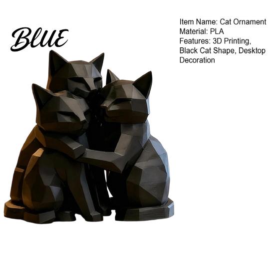 Hugging Cat Statue 3D Printed Black Figurine, Three Geometric Statue, Modern Animal Shape Sculpture for Home Office Bookshelf